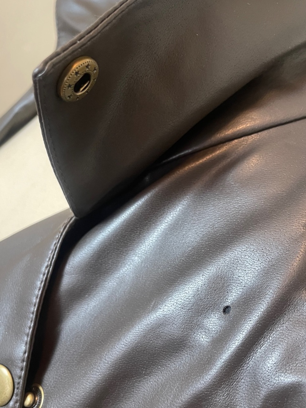 Brown Leather Moto Jacket with Asymmetrical Zip - Picture 6 of 13